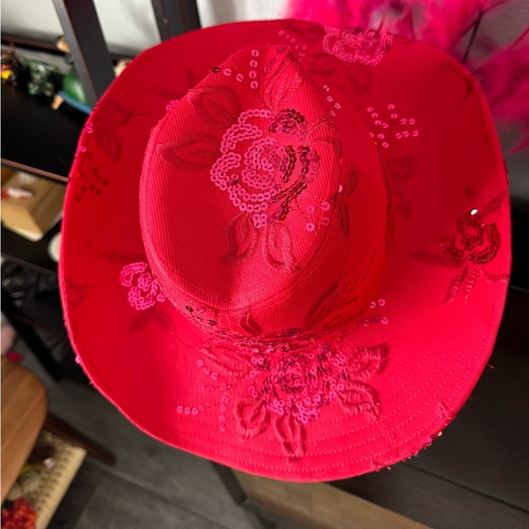 Red Sequined Rose Embroidered Cowboy Hat - Picture 6 of 11
